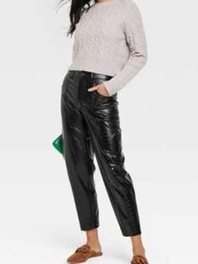 A New Day Black Croc Embossed Faux Leather Pants Size 4 High Rise Straight Leg